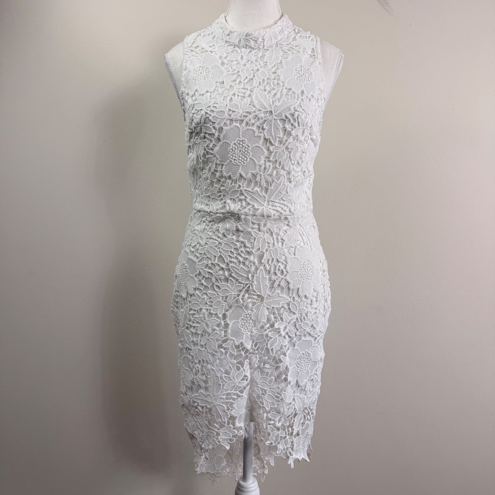 ASTR the Label White Floral Lace High Neck Sleeveless Sheath Dress Size Medium
